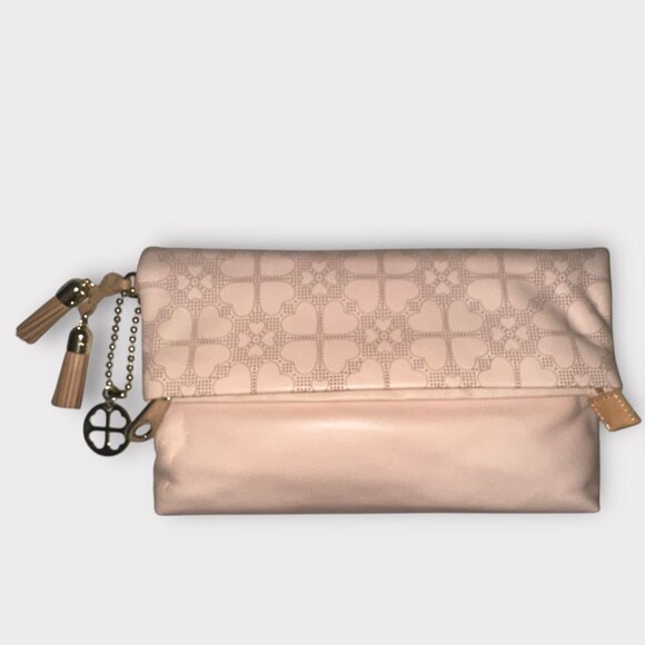 Folli Follie Purse Pink Leather Perforated Heart Etched Folding Clutch Greece - Picture 3 of 11